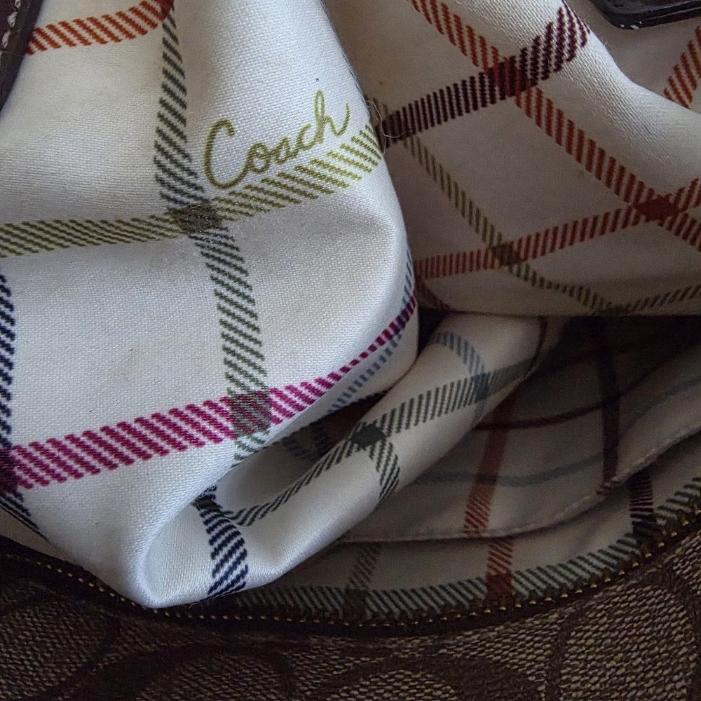 Coach Brown Signature Canvas Tote with Red Logo and Dark Brown Stripe - Picture 16 of 16